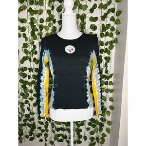 NFL Steelers Multicolor Cotton Long Sleeve Tie-Dye Fitted T-Shirt Size Large